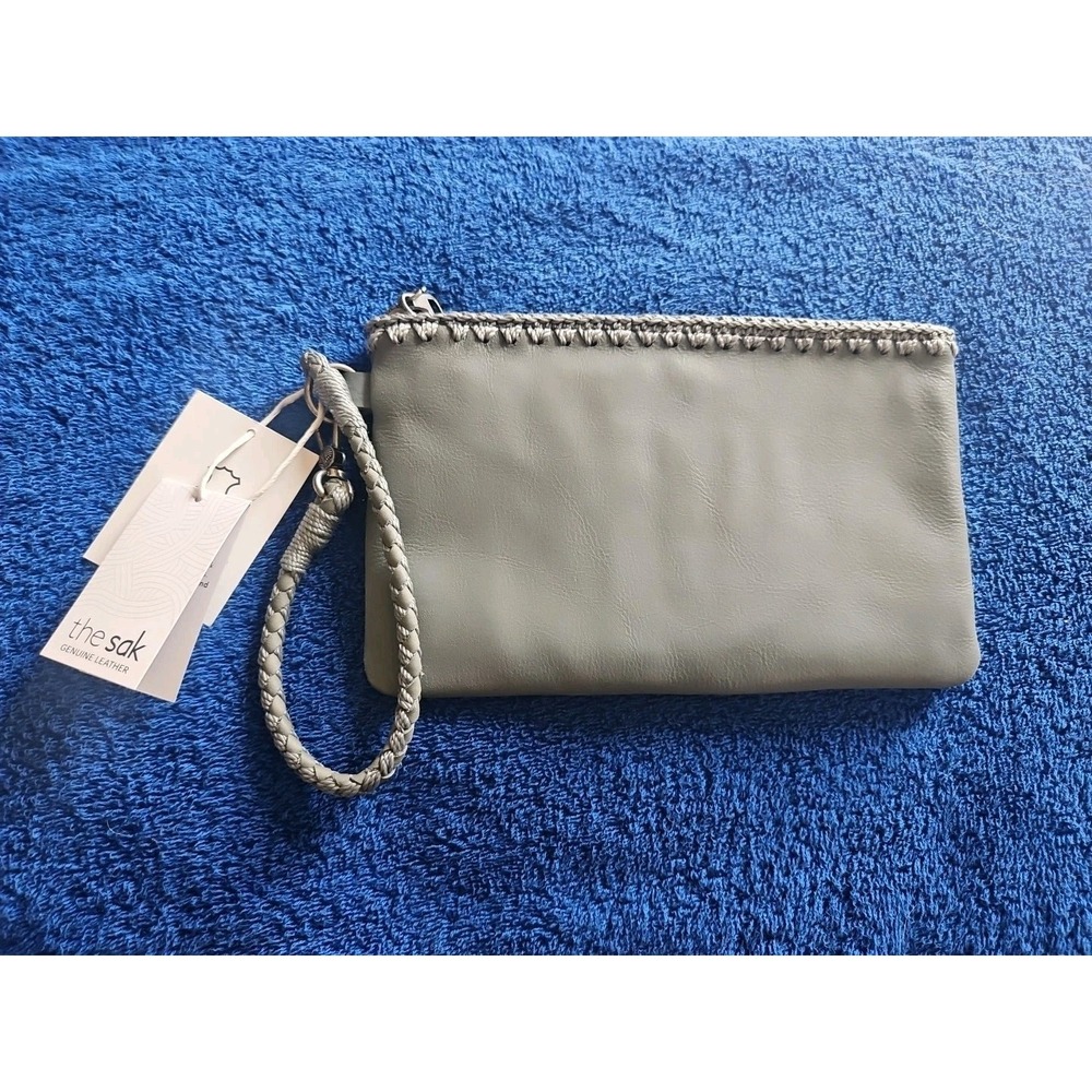 The Sak Gray Leather Wristlet Wallet Has Fun Stitching Details NEW